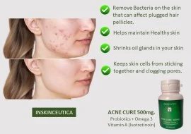 Inskinceutica Acne Cure 500MG. Probiotic +omega 3 